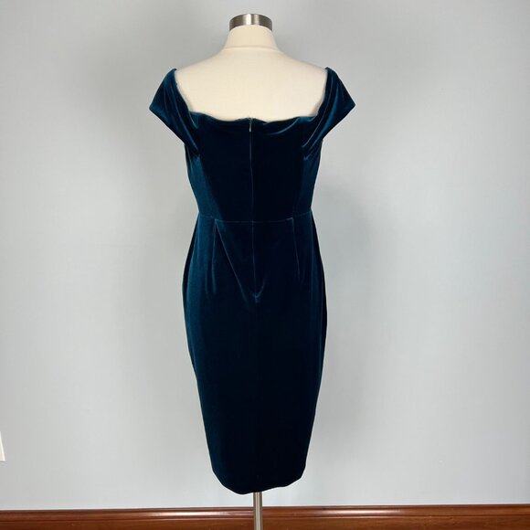 Nicholas Womans Velvet Off Shoulder Midi Dress Teal Blue Cocktail size 12 - Picture 6 of 16